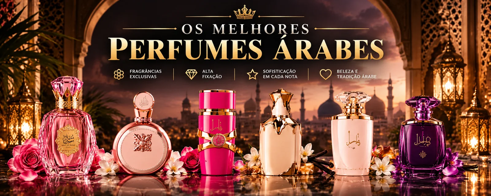 Os melhores perfumes árabes femininos de 2026: Al Wataniah Sabah Al Ward, Lattafa Fakhar Rose, Yara Candy, Eclaire, Yara e Mayar